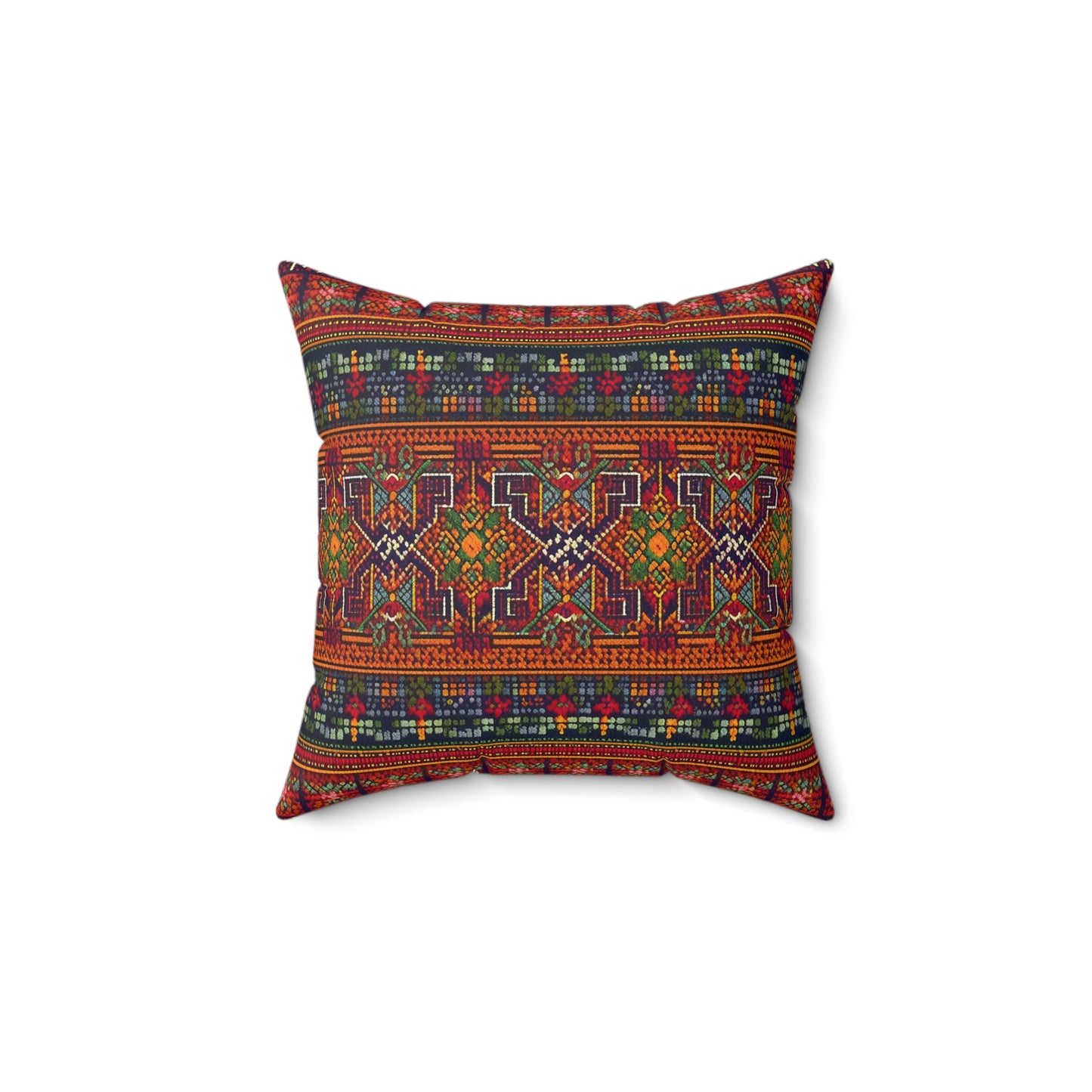 Palestinian Folk Art Spun Polyester Square Pillow