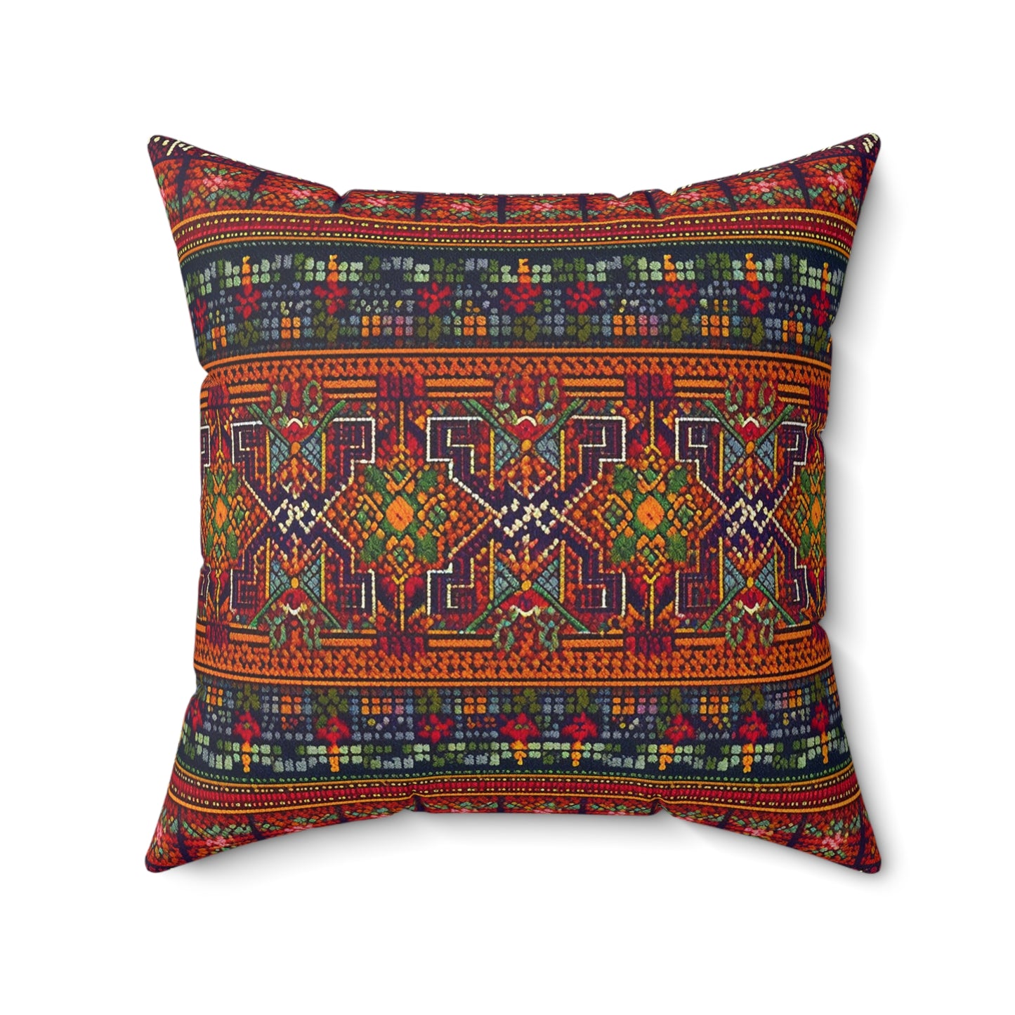 Palestinian Folk Art Spun Polyester Square Pillow