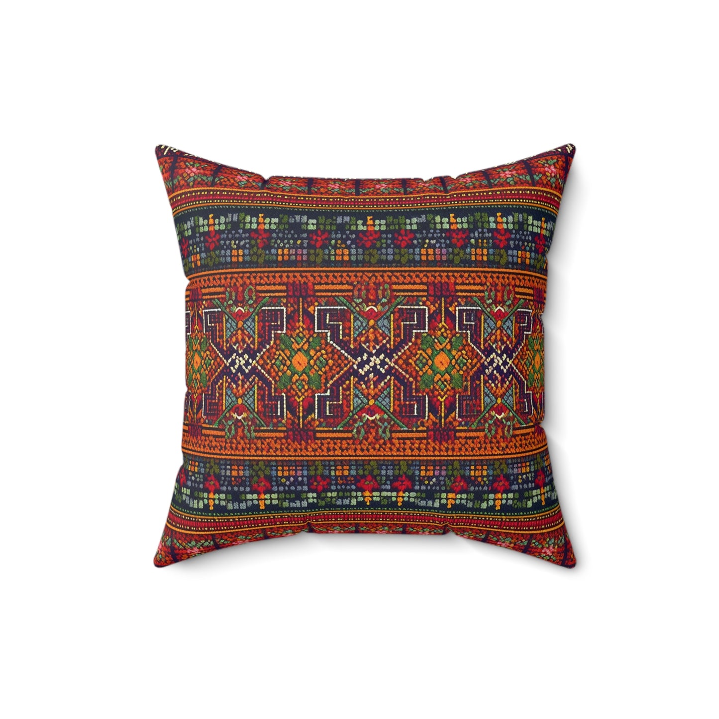 Palestinian Folk Art Spun Polyester Square Pillow