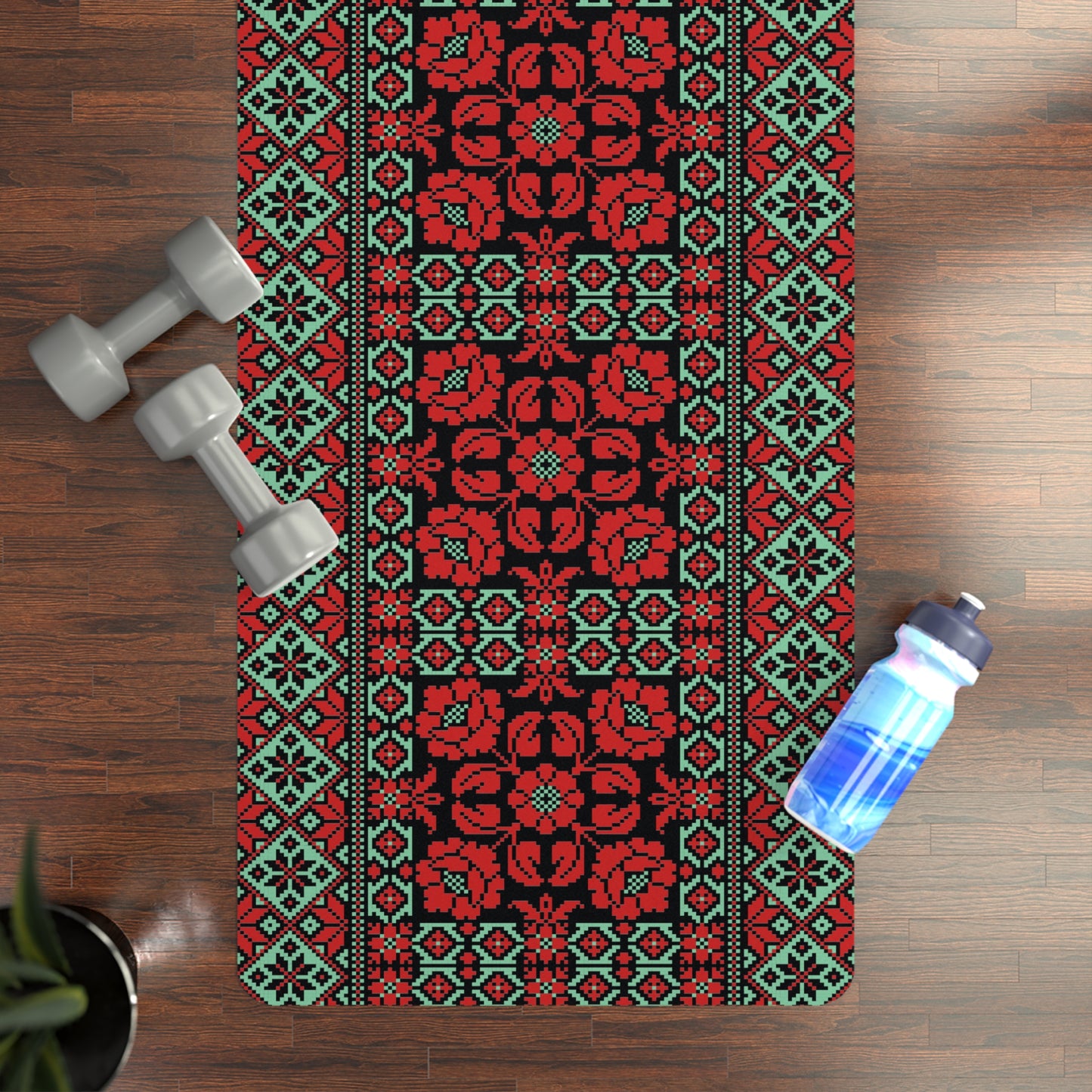 Turkish Elegance: A Floral Embroidery Journey Rubber Yoga Mat