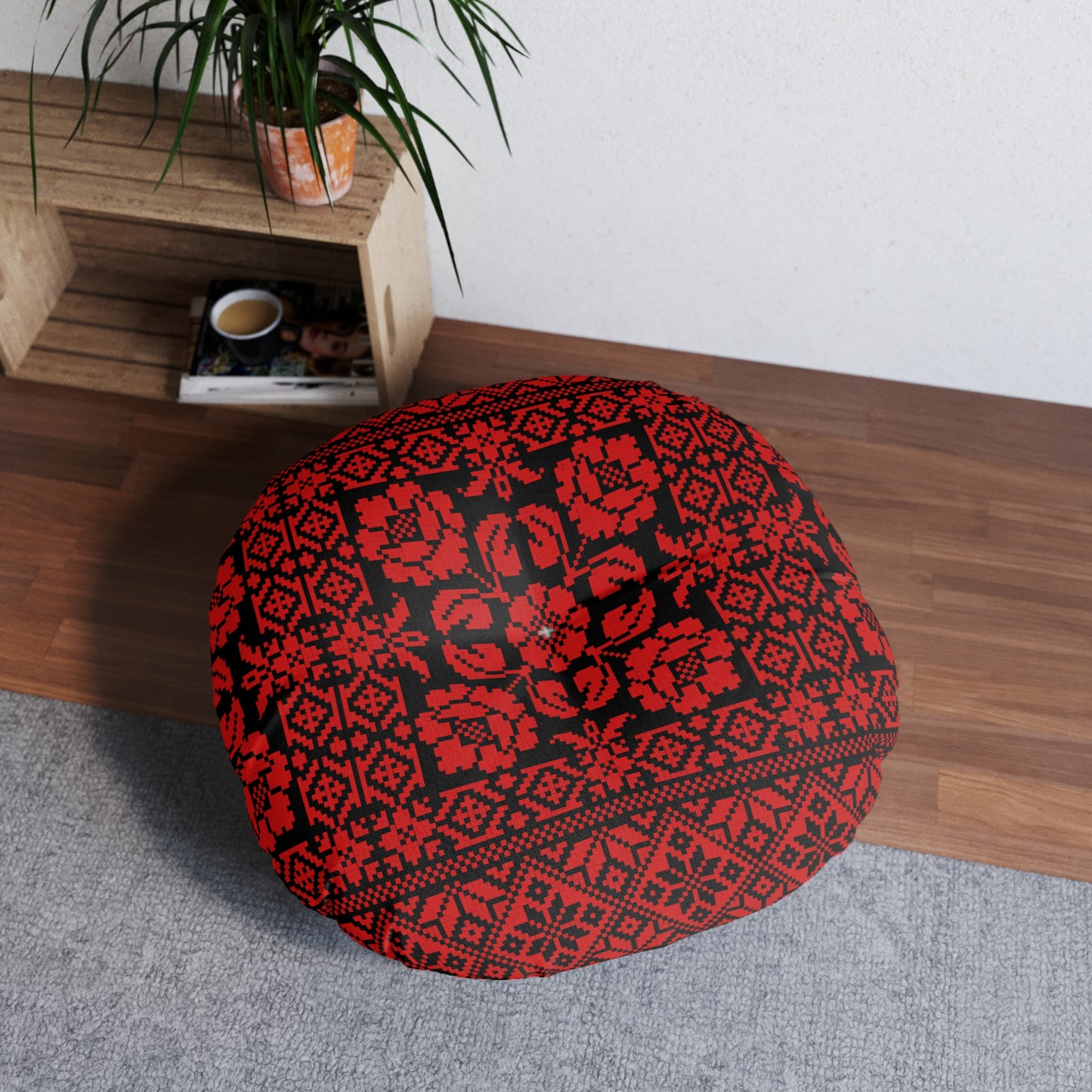 Palestinian Embroidery Tufted Floor Pillow, Round