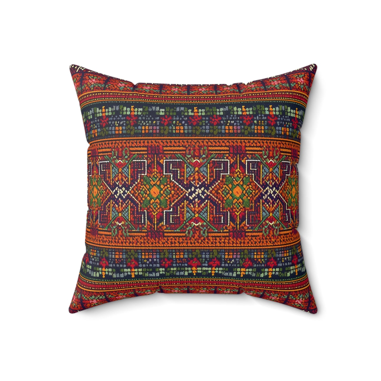 Palestinian Folk Art Spun Polyester Square Pillow