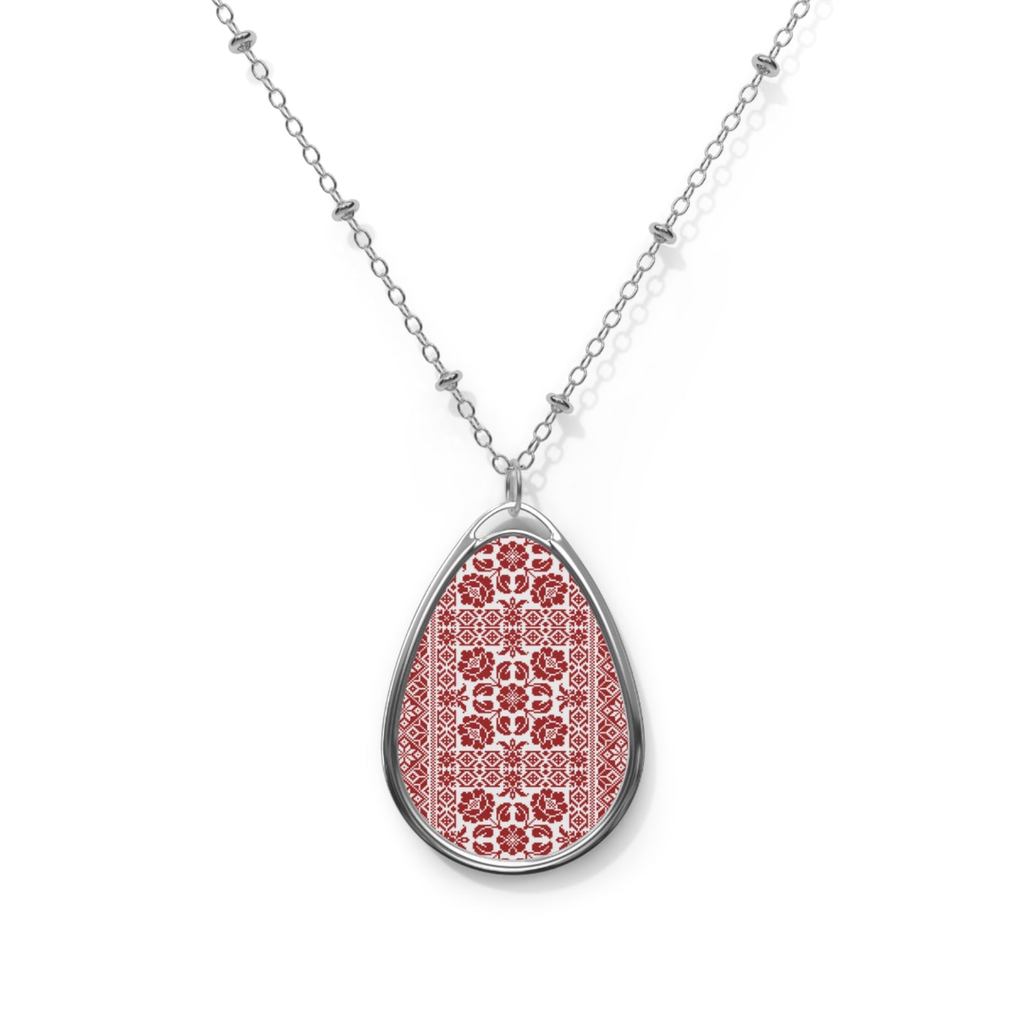 Palestinian Embroidery Designs Oval Necklace