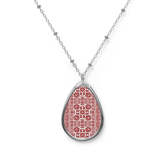 Palestinian Embroidery Designs Oval Necklace