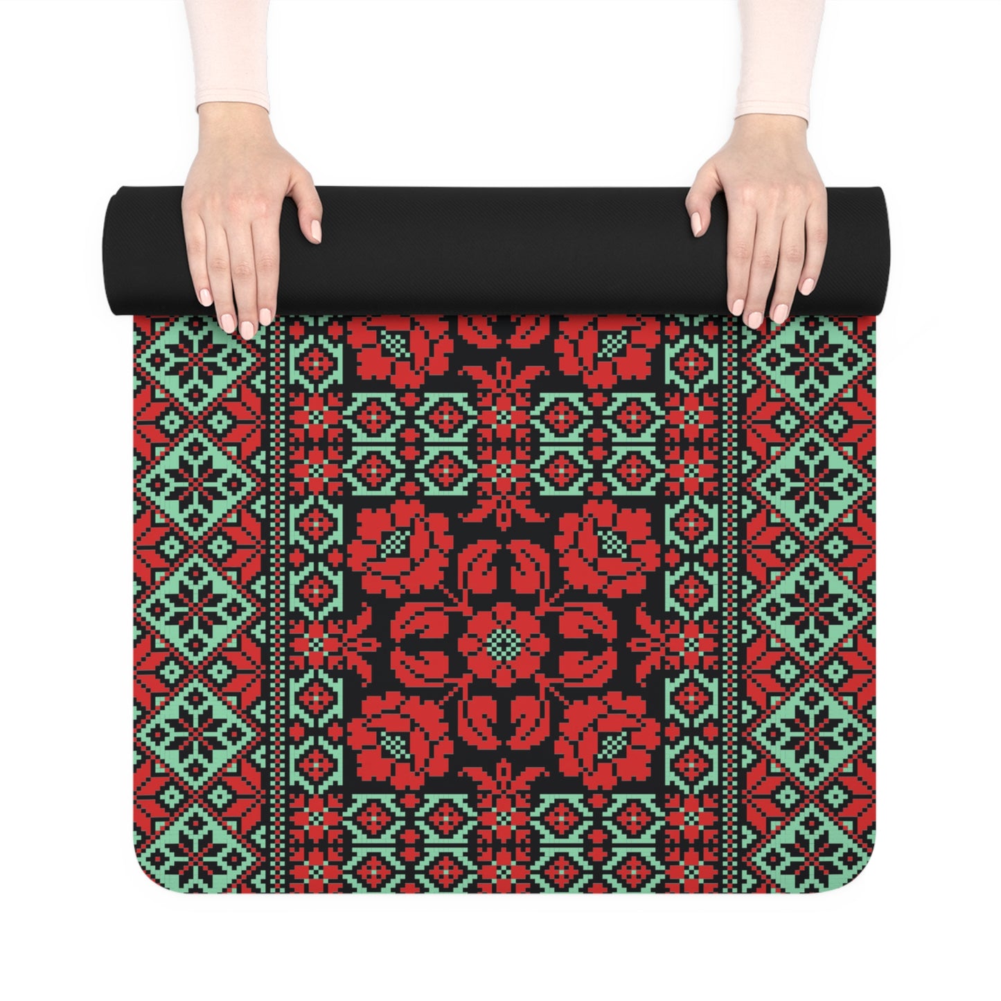 Turkish Elegance: A Floral Embroidery Journey Rubber Yoga Mat